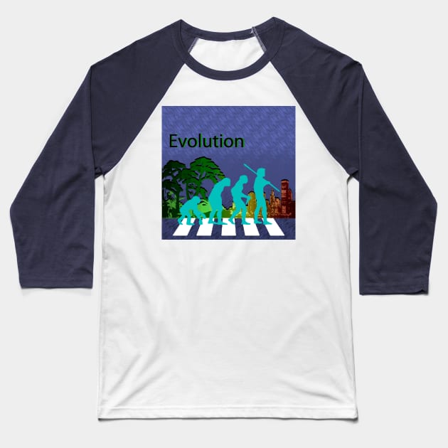 Evolution crosswalking Baseball T-Shirt by Cybertrunk